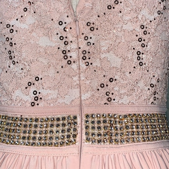 Juniors Morgan & co formal midi dress gown prom small pink keyhole back sequins - Picture 4 of 9